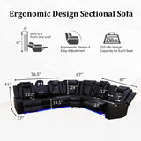 Ocstta Leather Power Recliner Sectional Sofa with LED, Power Reclining Sectional Couch, Breathing Leather Sofa Couch with USB Port&Cup Holder for Living Room (Living Room Set,Black) Ocstta