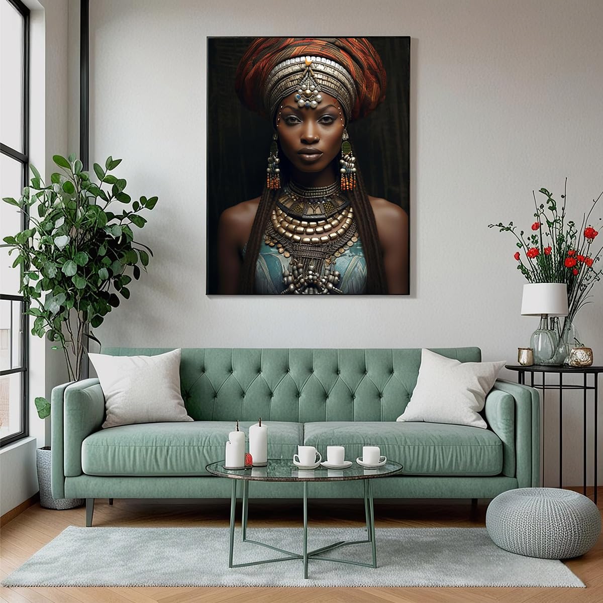 Diamond Painting Kit, 30x40cm African Woman with Jewelry Portrait, Cultural Art DIY Craft, Unique Home Wall Decor, Gift for Her Amz Camel