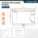 HAPPATIO 10' X 13' Pergola Retractable Pergola Canopy with White Frame for Backyards, Gardens, Patios, Outdoor Pergola with Sun Shade Canopy (Beige) HAPPATIO