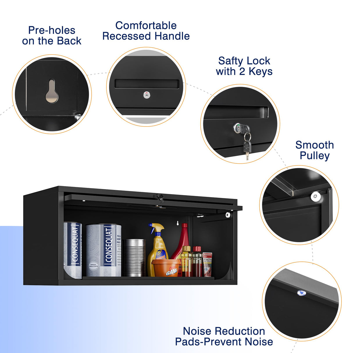 Yizosh Metal Garage Cabinet with Doors, Wall Mounted Storage Cabinet, Floating Tool Cabinet for Basement, Kitchen, Warehouse (Black, 13.7" H) Yizosh