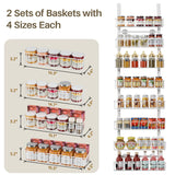 Delamu Adjustable Cabinet Door Organizer, 8-Tier Hanging Spice Rack Organizer, Metal Over the Door Pantry Organizer, Pantry Organizers and Storage Shelves for Kitchen Bathroom Laundry Room, White Delamu
