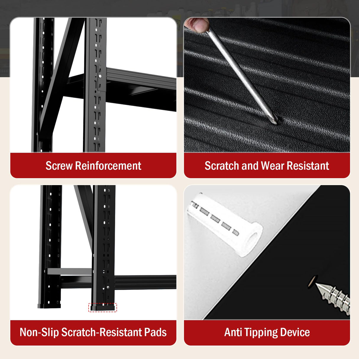 4000LBS Garage Shelving Heavy Duty, 42” W Storage Shelves, 4-Tier Adjustable Metal Storage Shelves, Steel Industrial Shelving Unit, Metal Shelving for Garage, Basement, Warehouse(Black, 41.5x20x79in) SXJJAR