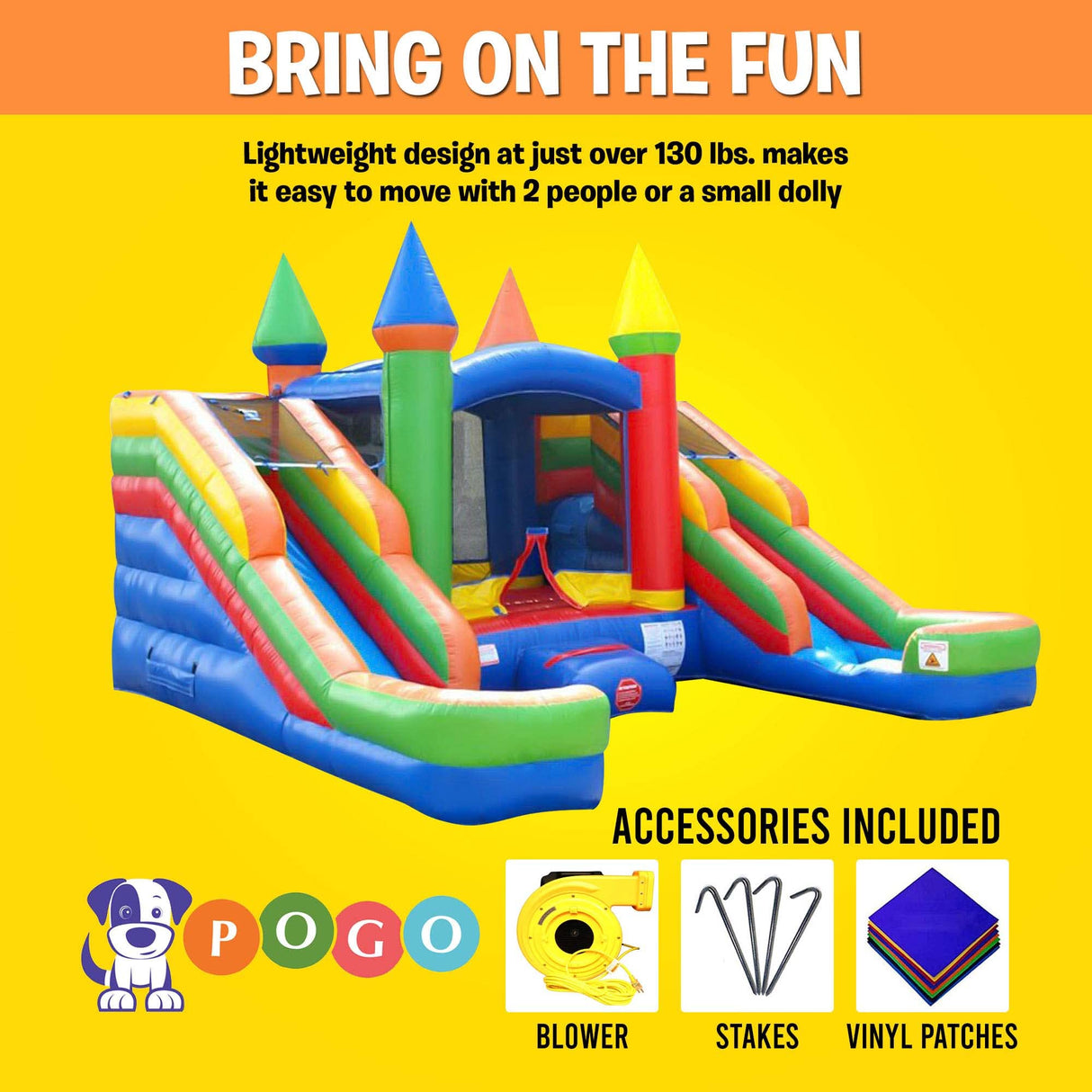 Crossover Rainbow Inflatable Bounce House with Double Inflatable Water Slides for Kids, 16.5 x 15 x 11 Foot, Bouncy House for Kids, Commercial Outdoor Party Bouncer with Blower, Stakes, Storage Bag Pogo Bounce House