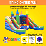 Crossover Rainbow Inflatable Bounce House with Double Inflatable Water Slides for Kids, 16.5 x 15 x 11 Foot, Bouncy House for Kids, Commercial Outdoor Party Bouncer with Blower, Stakes, Storage Bag Pogo Bounce House