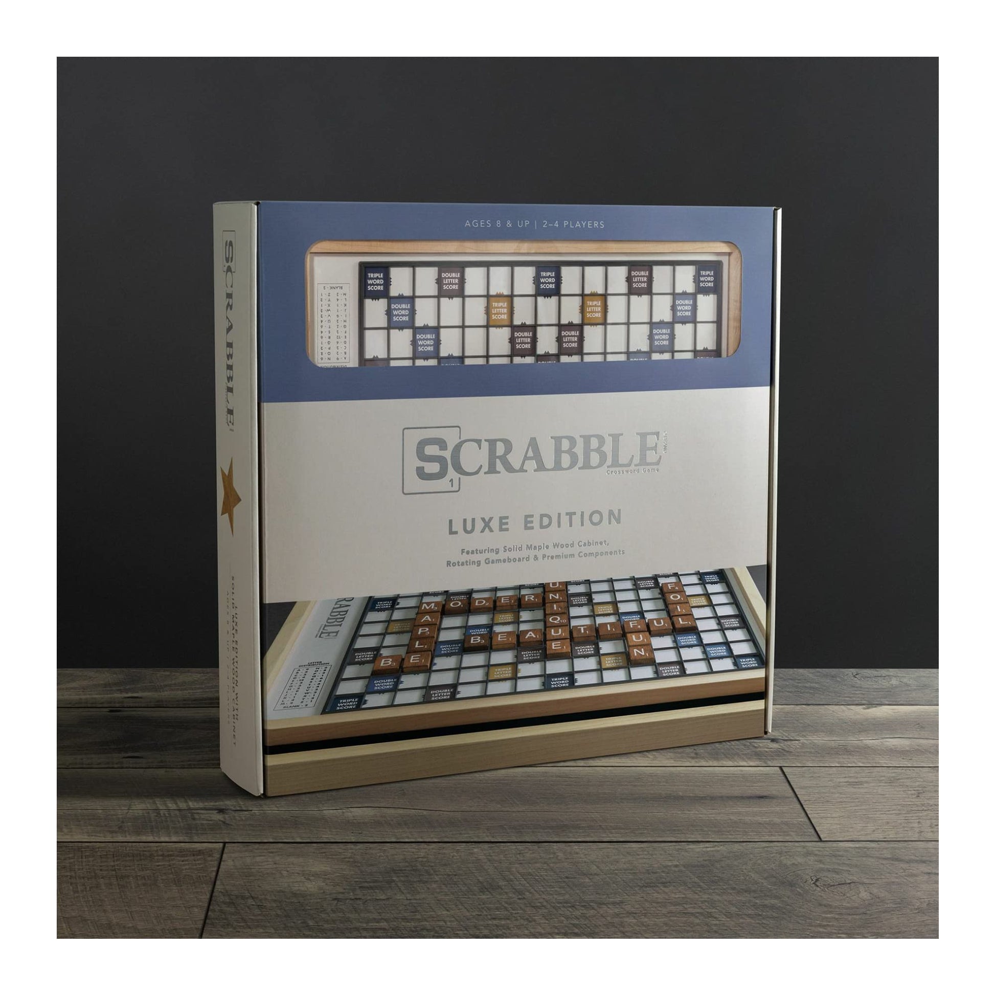 WS Game Company Scrabble Luxe Maple Edition with Rotating Solid Wood Cabinet - WoodArtSupply