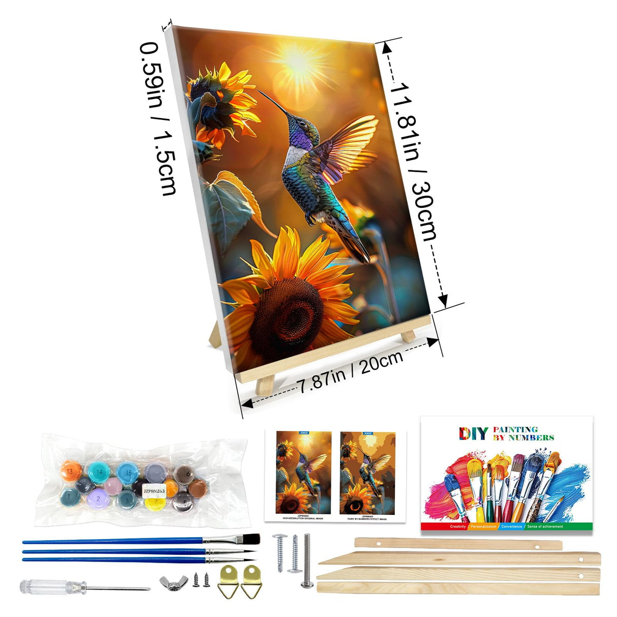 JOOZ Paint by Numbers Kit for Adults with Frame, Hummingbird Paint by Number with Easel, DIY Hummingbird Oil Painting by Numbers, Adult Paint by Number Kits Framed Canvas for Wall Decor 8x12 Inch JOOZ