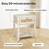 VOWNER White Rattan Nightstand Set of 2, Wood Night Stand with Vintage Metal Pull Handle, 2 PCS Bedside Table Boho End Tables with Storage, Side Tables Shelf for Bedroom, Small Space VOWNER