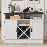MHOM Farmhouse Coffee Bar Cabinet with Prower Outlets, Rustic Liquor Cabinet with Wine Rack, Wooden Wine Cabinet for Dining Room & Living Room, White MHOM