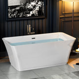 Empava 59 Inch Freestanding Bathtub - Mordern Stand Alone Soaking Tubs with Integrated Drain & Overflow System, White Empava