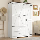 St.Mandyu Farmhouse Wardrobe Armoire Closet with 3 Doors and 2 Drawers, 70.1" Wooden Clothing Storage Cabinet, Freestanding Large Capacity Storage Wardrobe Armoire with Hanging Rod for Bedroom, White St.Mandyu