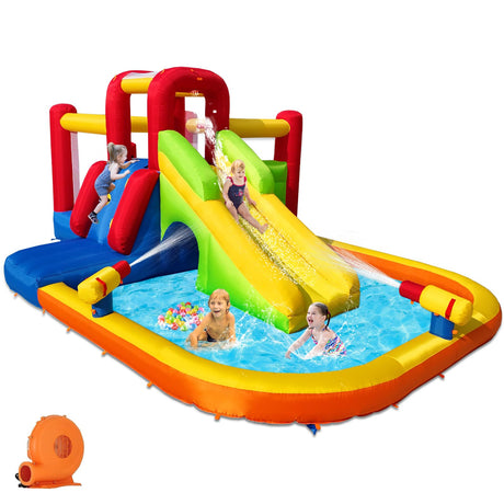 Hongcoral Bounce House Inflatable Water Slide for Kids, Water Park With Splash Pool, Double Cannon, 2 Climbing Walls, Obstacles, Blow Up Jumping Castle With Blower Hongcoral