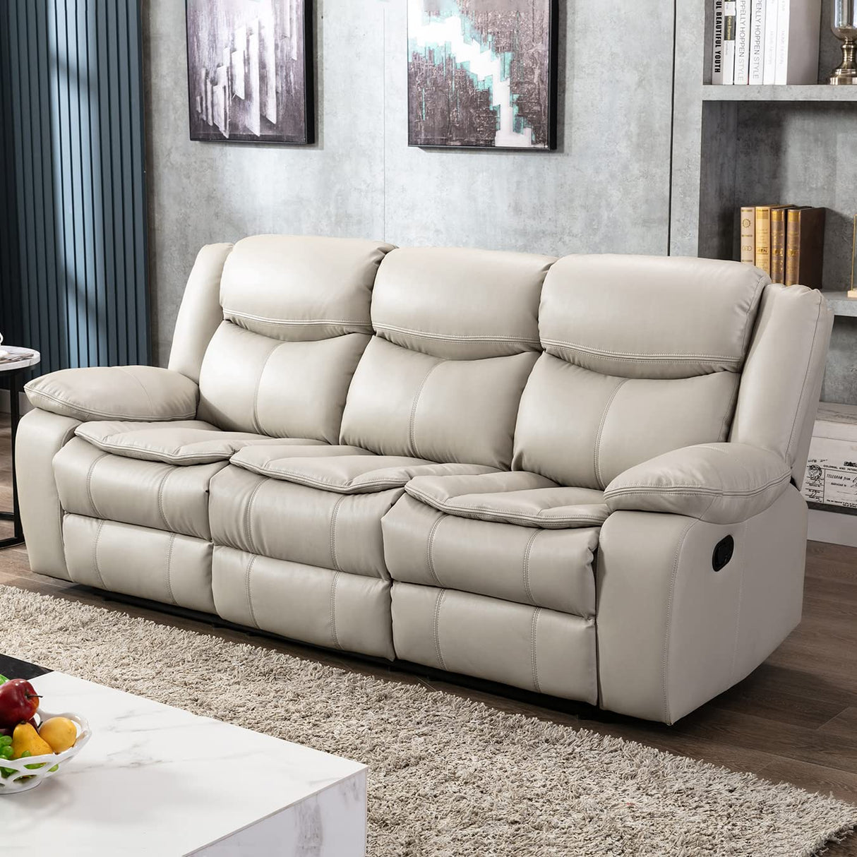 Familymill Breathable Leather Manual Reclining Sofa Sets with Recliner, Loveseat, and 3-Seat Sofa for Living Room Familymill