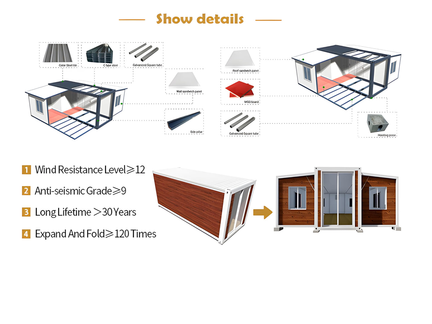 Generic Modern 20Ft Luxury Home with Pitch Roof – Living House with 2 Bedrooms, 1 Bathroom & Kitchen, Waterproof, Sleek Design (20 x 20Ft), Brown-White