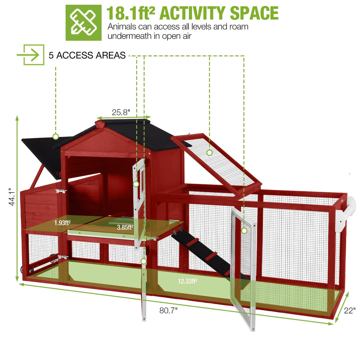 GUTINNEEN Chicken Coop Mobile Chicken House with Wheels Expandable Wooden Hen House 80.7" Outdoor Rabbit Hutch Movable with Large Nesting Box for 2-4 Chickens (Red) GUTINNEEN