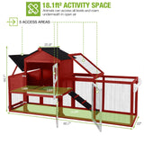 GUTINNEEN Chicken Coop Mobile Chicken House with Wheels Expandable Wooden Hen House 80.7" Outdoor Rabbit Hutch Movable with Large Nesting Box for 2-4 Chickens (Red) GUTINNEEN