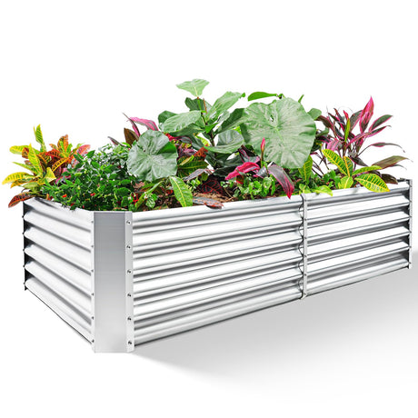 Land Guard Metal Raised Garden Bed for Gardening, 8x4x1.5ft Galvanized Raised Garden Bed, Planter Boxes Outdoor for Vegetables, Fruits and Flowers (Silver) Land Guard