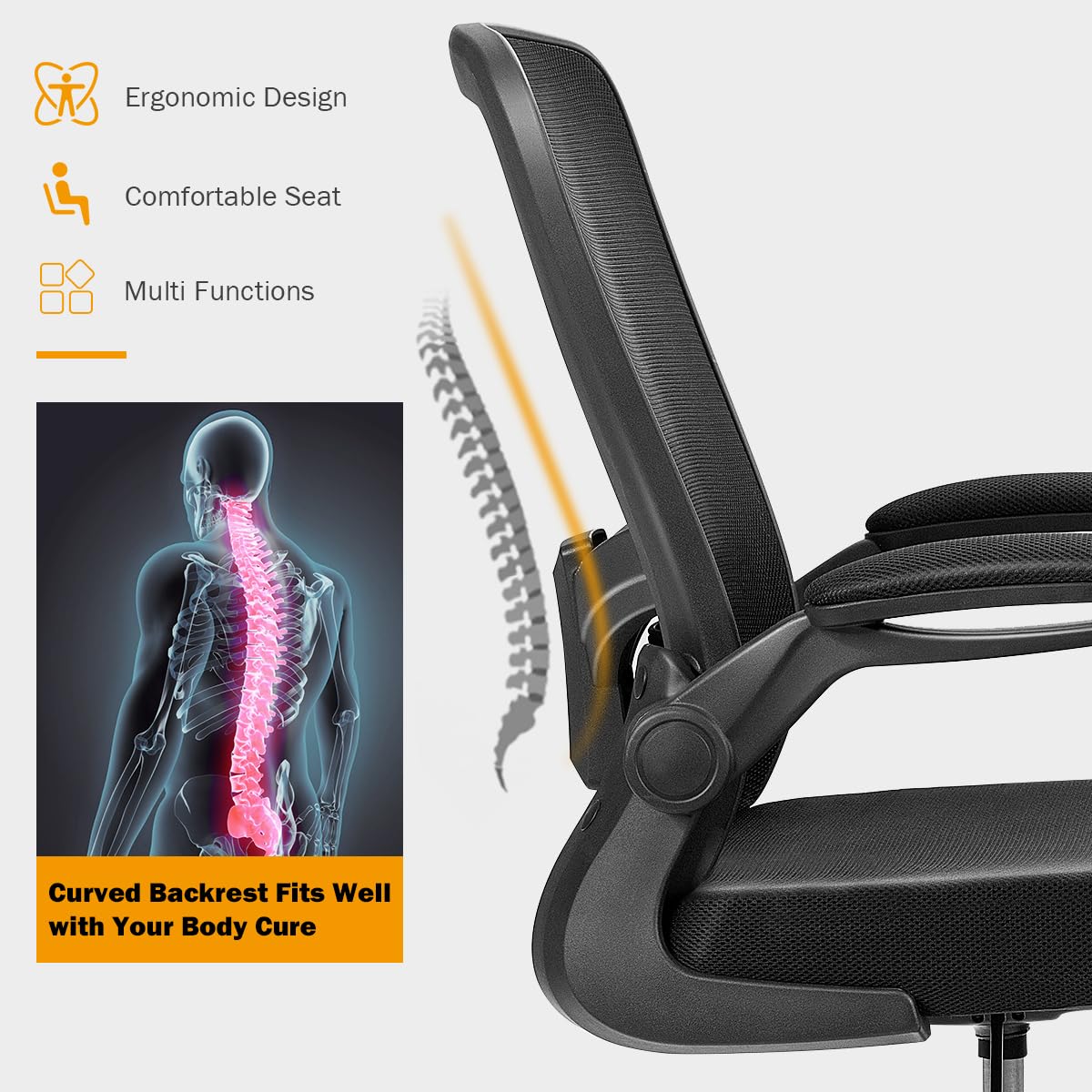 Giantex Drafting Chair, Ergonomic Tall Office Chair with Adjustable Lumbar Support & Footrest Ring, Executive Computer Standing Desk Chair with Flip-up Armrests, High Back Office Rolling Stool, Black Giantex