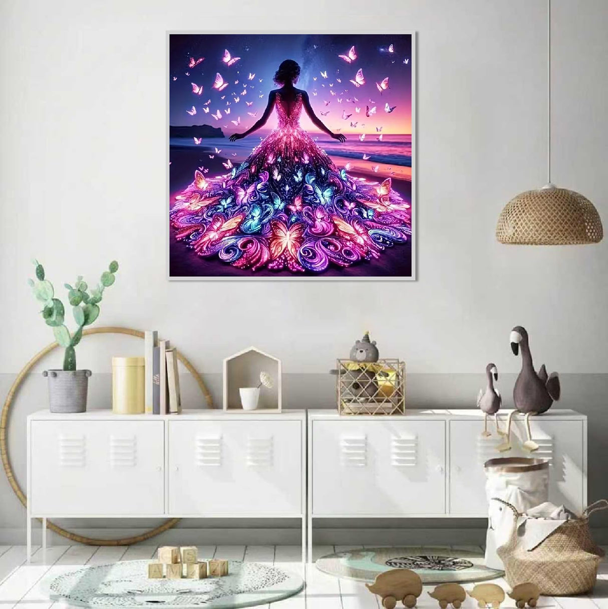 JFYHAB 5D Beach Diamond Art Kits for Adults Beginners, Angel Fairy Diamond Painting Kits, DIY Full Round Drill Butterfly Paint by Diamonds Dot Gem Art for Adults, Home Wall Decor 12x 12 Inch JFYHAB