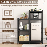 YCHF 6-Tier Kitchen Bakers Rack, Utility Storage Shelf, Mini Fridge & Microwave Oven Stand Table, Coffee Bar, Adjustable Kitchen Shelves Freestadning for Home Office (Black Wood Grain) YCHF