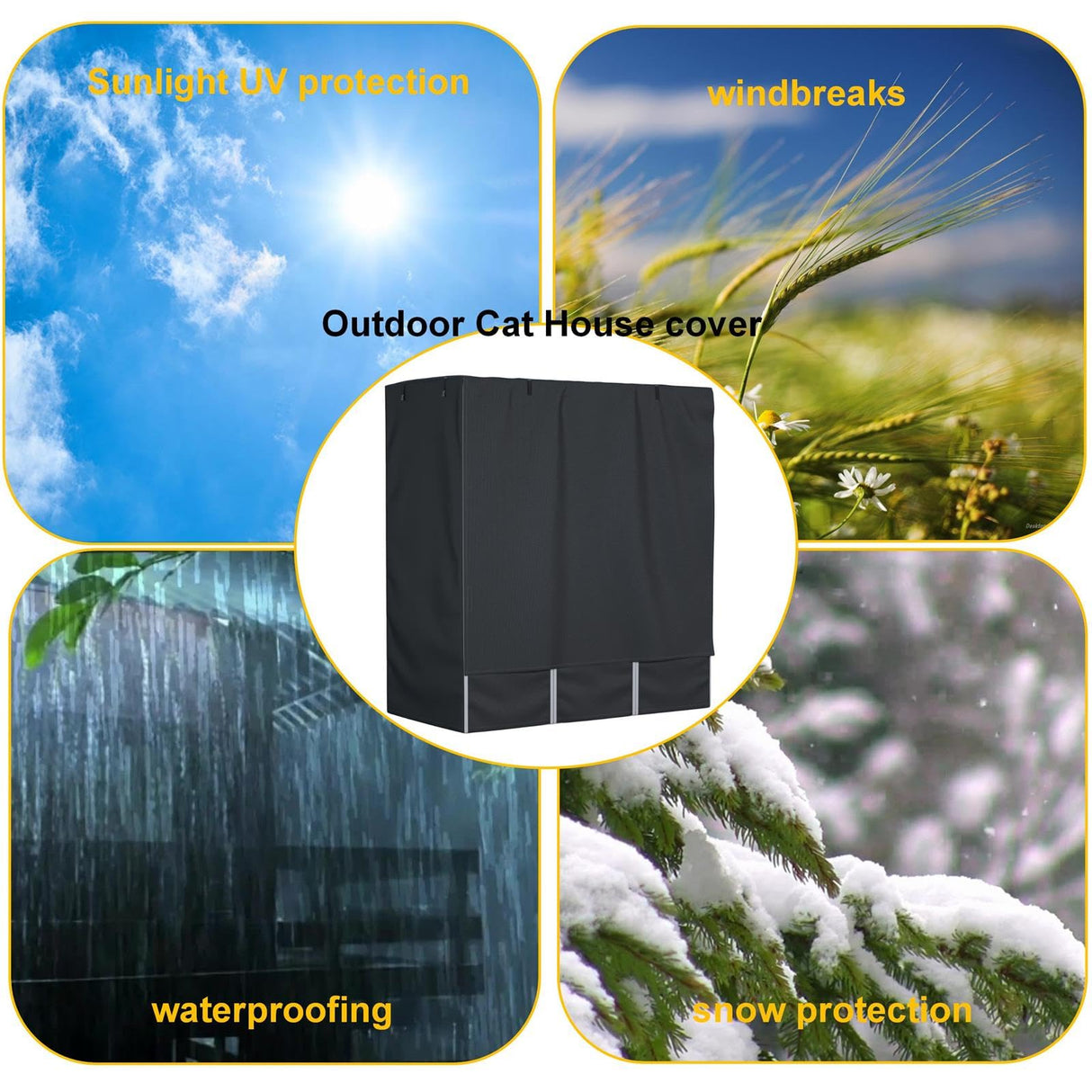 Outdoor Cat House Cover 600D Heavy Duty Waterproof Full Coverage Large Cat House Cover Walk-in Cat Cage Cover L63“ X W30” X H70” (Only Cover) Ddeman