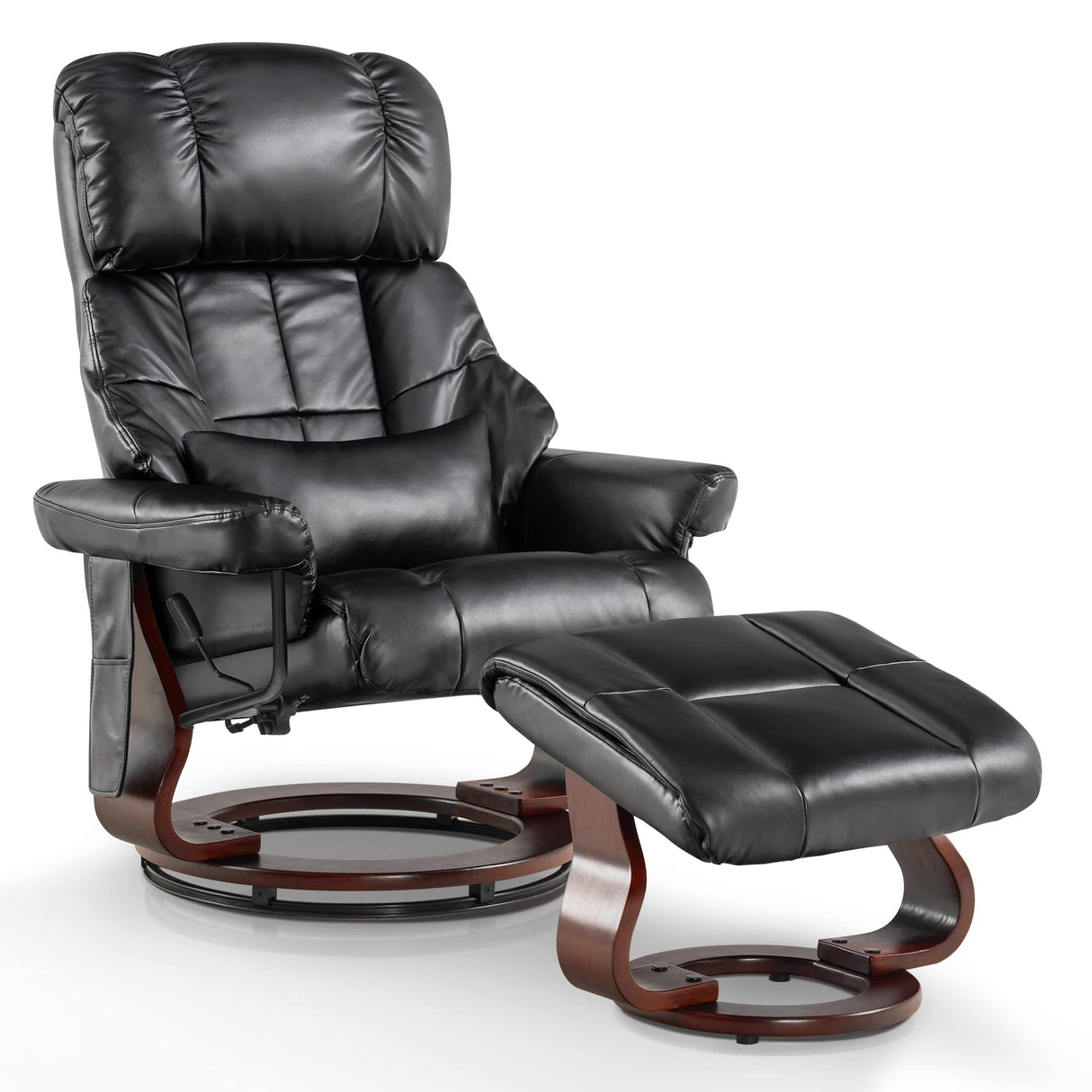 MCombo Manual Swivel Recliner with Ottoman, Reclining Chair with Vibration Massage for Small Spaces, Living Room, Office, Faux Leather 9068 (Black) MCombo