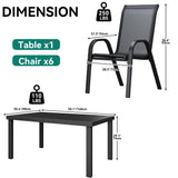 YITAHOME Stackable Patio Dining Set for 6, Breathable Outdoor Dining Set w/55 Aluminum Patio Table & 6 Stackable Patio Chairs Set, All Weather Outdoor Patio Dining Set for Backyard Deck Porch, Black YITAHOME