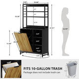 VANOMi Tilt Out Trash Can Cabinet, 67" Kitchen Pantry Storage Cabinet, Bakers Rack Microwave Stand with Power Outlet, 7-Tiers Tall Coffee Bar Station for Kitchen, Dinning Room, Living Room VANOMi