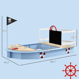 Outsunny Kids Wooden Sandbox, Pirate Ship Sand Pit with Flag, Blackboard, Rudder, Anchor Sign, Storage Deck for Backyard Garden, Gift for Age 3-7 Years, 68" x 44" x 39", Blue Outsunny