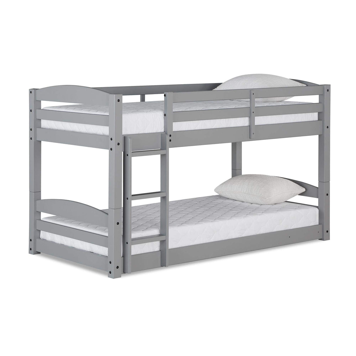 DHP Phoenix Convertible Low Wood Floor Bunk Bed, Stackable and Detachable Bed Frames for Kids, Solid Wood, with Ladder, High Guardrail, Wood Slats, No Boxspring Required, Twin-Over-Twin, Gray DHP