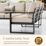 YOEEMZ Aluminum Patio Furniture Set, All-Weather Outdoor Couch Sectional, L Shaped Patio Conversation Sets, Metal Corner Sofa with Teak Coffee Table, Beige YOEEMZ