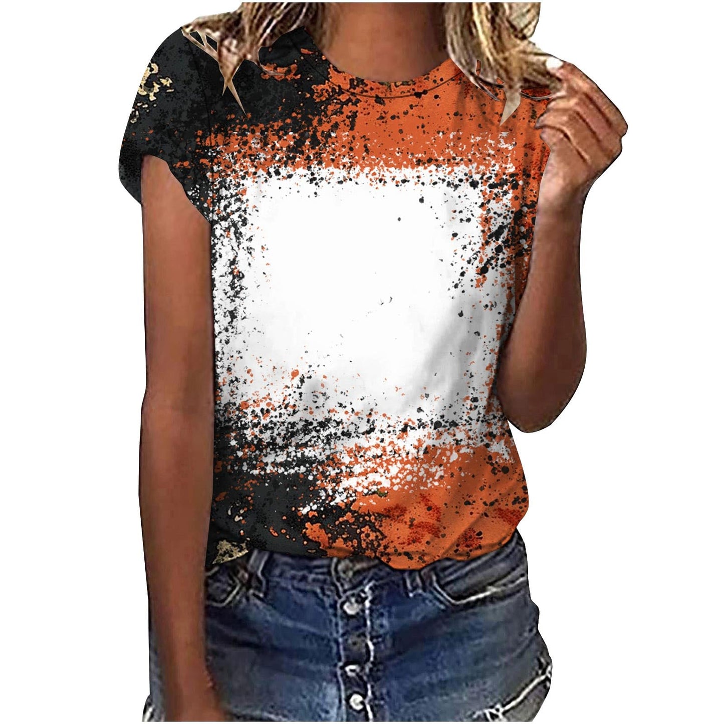 Ceboyel Womens Bleached Sublimation Blanks Shirts Leopard Graphic Tees Tops Short Sleeve Polyester Tshirts Cute Items Clothes Womens Activewear Tops Orange X2X