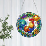 Ceitura 5D DIY Sunrise Rooster Diamond Art Painting Dots Pendant Stained Glass Rhinestone Diamond Art Window Pendants for Garden Window Decor C'eitura