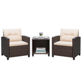 Greesum 3 Pieces Patio Furniture Sets Outdoor PE Rattan Wicker Chairs with Soft Cushion and Glass Coffee Table for Garden Backyard Porch Poolside, Beige Greesum