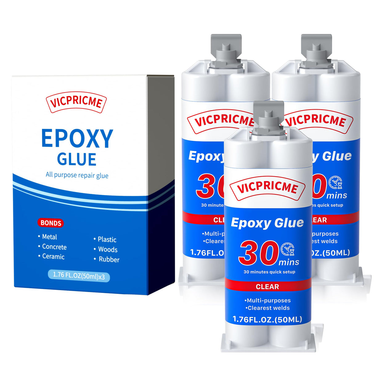 Vicpricme 2 Part Epoxy Glue Clear, 1.76oz Syringe, Waterproof Plastic Weld Adhesive, Be Used to Bond Metal, Plastic, Wood, Ceramics, is The Best Golf Club Epoxy Resin Crack Repair Glue (3) vicpricme