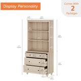 WAMPAT 3 Tier Bookshelf with 3 Drawers, 72" Tall Bookcase Large Farmhouse Display Book Case Shelf with 3-Tier Open Book Shelfs，Library Wood Bookshelves for Living Room,Kitchen, Light Oak WAMPAT