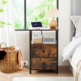 AMHANCIBLE Night Stand Set 2, Nightstand with Charging Station, End Tables Living Room with USB Ports and Outlets, Bedside Tables with Fabric Drawers for Bedroom, Rustic Brown HET05XBR AMHANCIBLE