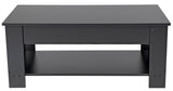 Elevon Lift Top Coffee Table with Hidden Compartment and Storage Shelf, 19"D x 37.5"W x 22"H, Black Elevon