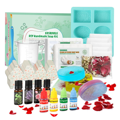 EDSRDRUS Soap Making Kit for Adults & Kids - Soap Making Supplies with 2lbs Glycerin Soap Base, Silicone Molds, Dried Petals, Fragrance Oils, Pigments & More - Fun, Easy, Creative DIY Craft Kits EDSRDRUS