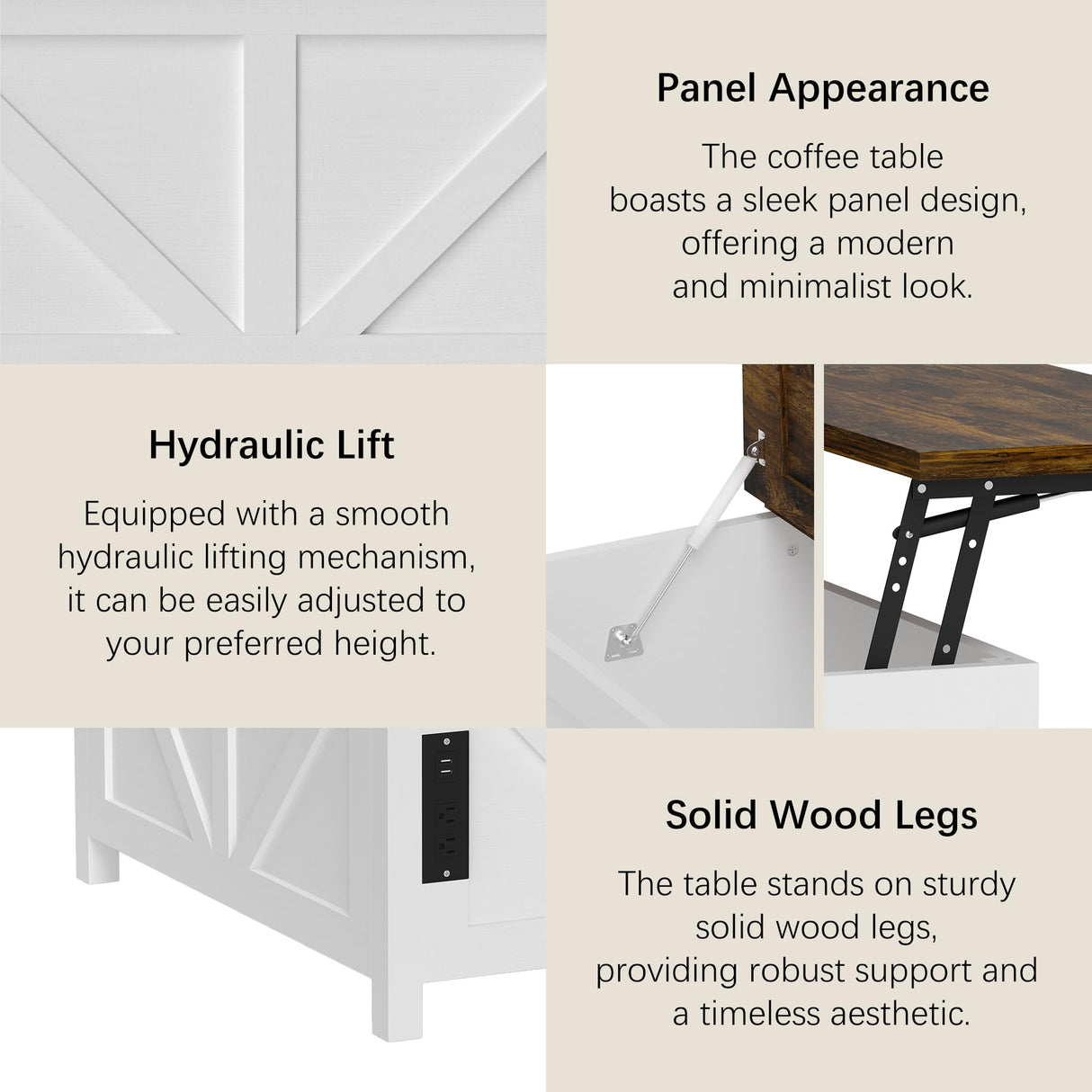 Furnivado 35'' Farmhouse Lift Top Coffee Table, Coffee Table with Storage and Large Hidden Storage, Square Coffee Table with Charging Station&USB Ports, White Coffee Table for Living Room, Home Office Furnivado