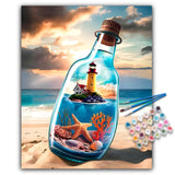 Paint by Numbers Kit for Adults - Beach Bottle Acrylic Adult Paint by Number Kits on Canvas for Beginner, Seaside Lighthouse DIY Oil Painting by Numbers for Adults, Perfect for Home Decor Gift 16"x20" Offito