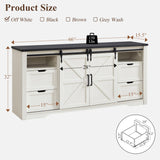 Farmhouse TV Stand for 75+ Inch TV, 32" Tall Entertainment Center w/4 Drawers & Sliding Barn Door, Rustic Media Console w/Storage Shelves, 66" Wood Television Stand for Living Room, Off White JXQTLINGMU