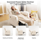 Rhevoy Oversized Power Recliner Chair, 26" Extra Wide Swivel Rocker Recliner with Adjustable Headrest, Chenille Glider Rocking Nursery Chair with Overstuffed Armrest, USB Ports, Cream Rhevoy
