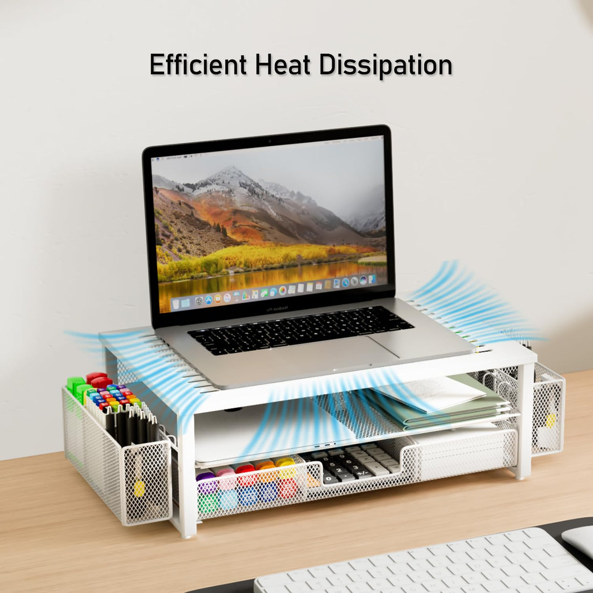 gianotter Monitor Stand Riser, Desk Organizer with Drawer and Pen Holder, 2-Tier Computer Stand, Desk Accessories & Workspace Organizers(White) gianotter