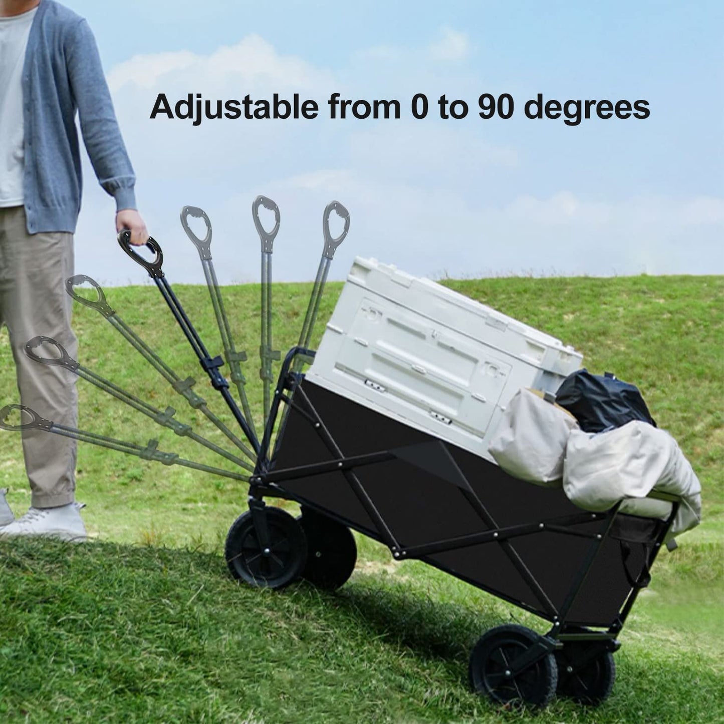 XKZG Collapsible Folding Wagon, Beach Cart Large Capacity, Heavy Duty Folding Wagon Portable, Collapsible Wagon for Sports, Shopping, Camping (Black) - WoodArtSupply