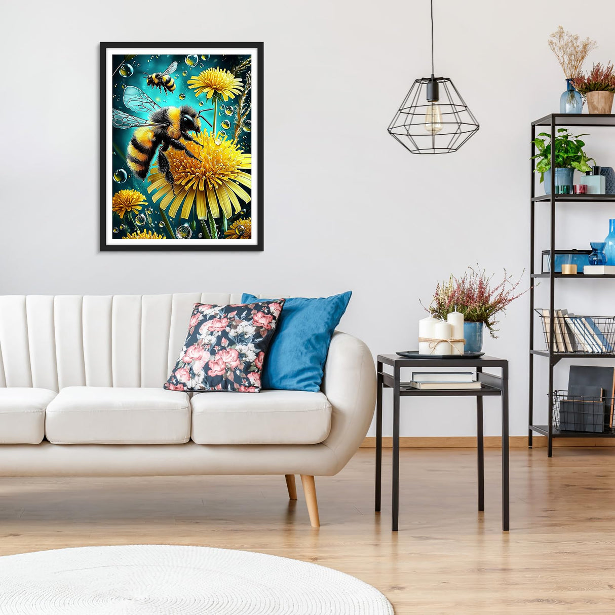 MOGTAA Bee Diamond Art Painting Kits for Adults, Bee Flowers Diamond Painting Kits for Beginners, DIY 5D Diamond Dots Kits Gem Painting for Home Art Decor 12x16 inch MOGTAA