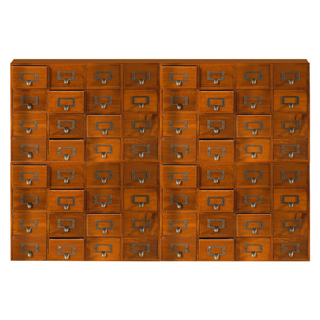 Huge 64-Drawer Wooden Storage Box Traditional Apothecary Curio Cabinet in Vintage Wood - Card Catalog Library Desk Drawer w/Label Holders Handles - Multi Level Countertop Arts and Craft Organizer Woodaholic