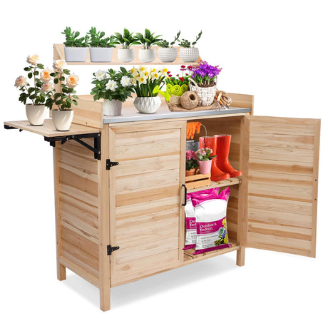 Kalolary Potting Bench for Outside Garden Potting Table with Storage Cabinet Foldable Shelf Multipurpose Garden Workstation Wooden Outdoor Potting Bench for Patio Garden Horticulture Kalolary