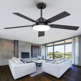 Vaczon 52 inch Black Ceiling fan with Light and Remote/APP, Ceiling Fans with Lights, 3CCT, Reversible 6 Speeds Quiet, Black Modern Ceiling Fan with Light for Indoor Outdoor Bedroom Patio Living Room Vaczon