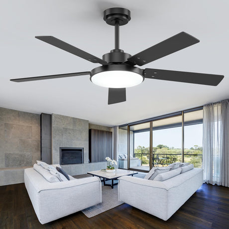 Vaczon 52 inch Black Ceiling fan with Light and Remote/APP, Ceiling Fans with Lights, 3CCT, Reversible 6 Speeds Quiet, Black Modern Ceiling Fan with Light for Indoor Outdoor Bedroom Patio Living Room Vaczon