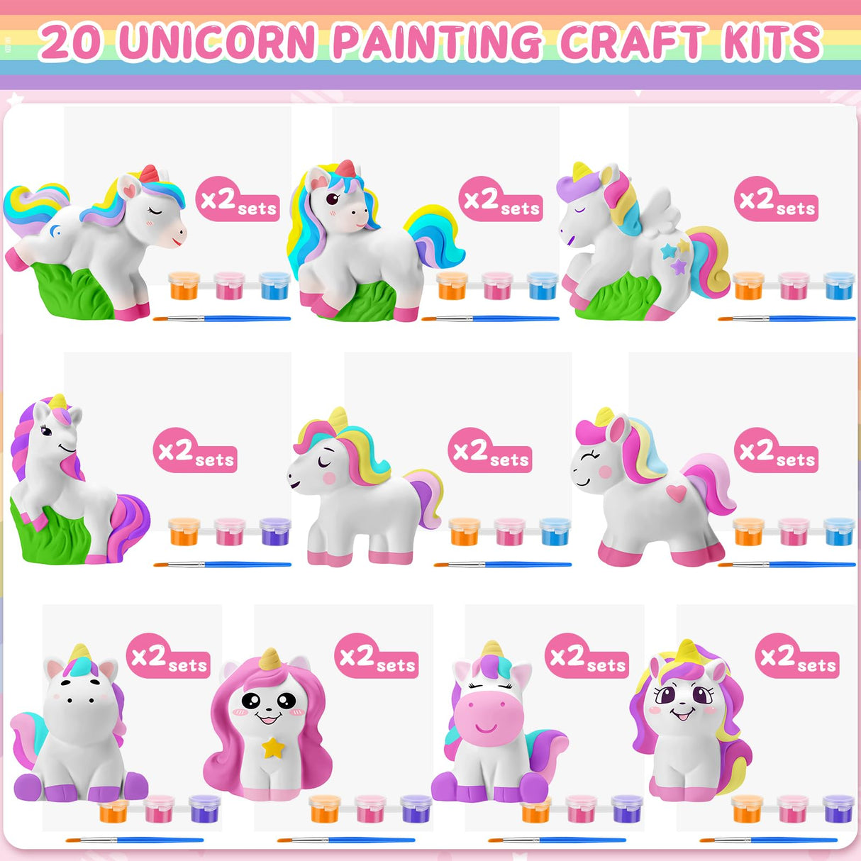 Simgoing 20 Set Dinosaur Unicorn Mermaid Donut Jungle Animal DIY Painting Kit Pumpkin Snowman Ceramic Paint Your Own Figurines Unpainted Plaster Craft for Party Favor(Unicorn) Simgoing